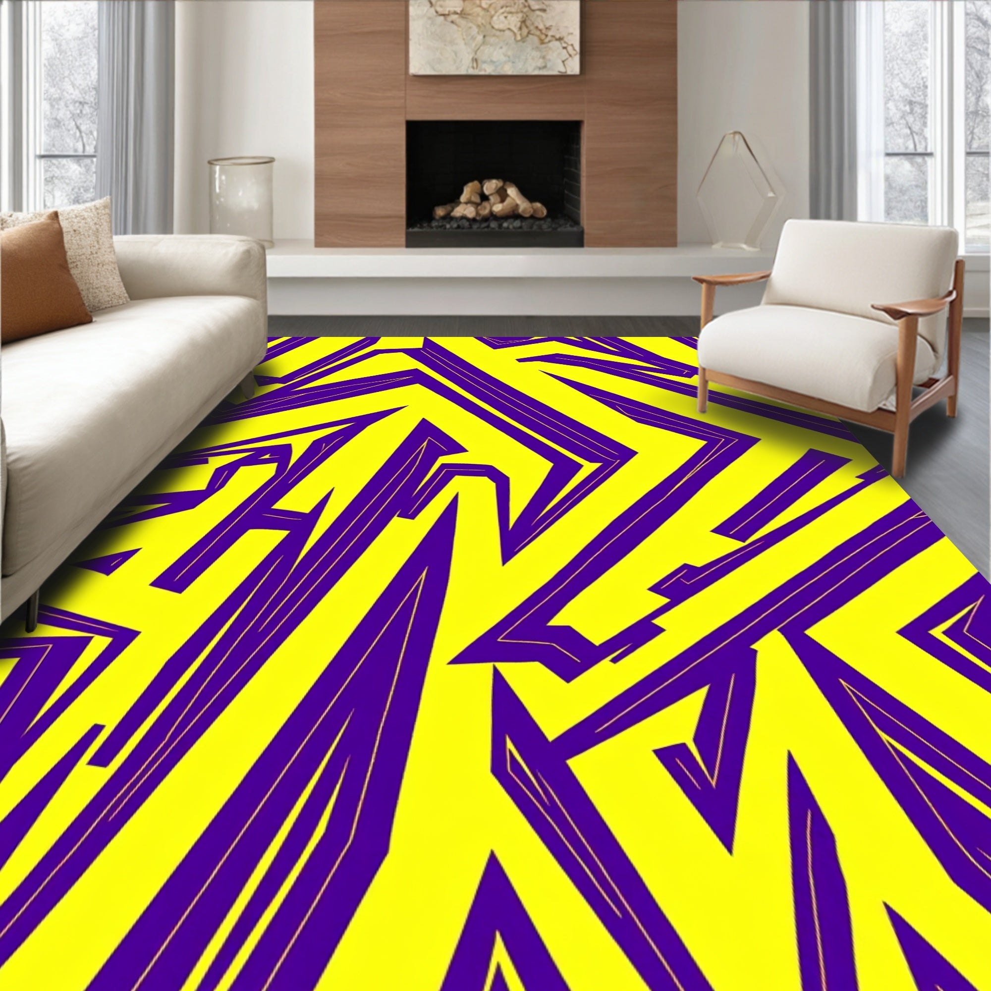 Vibrant Yellow Purple Jagged Abstract Rug