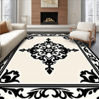 Classic Black Ivory Medallion Border Rug