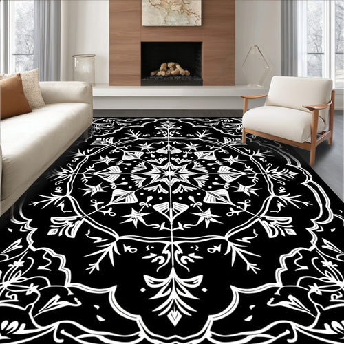 Black and White Floral Medallion Rug