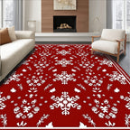 Crimson White Snowflake Folk Art Rug