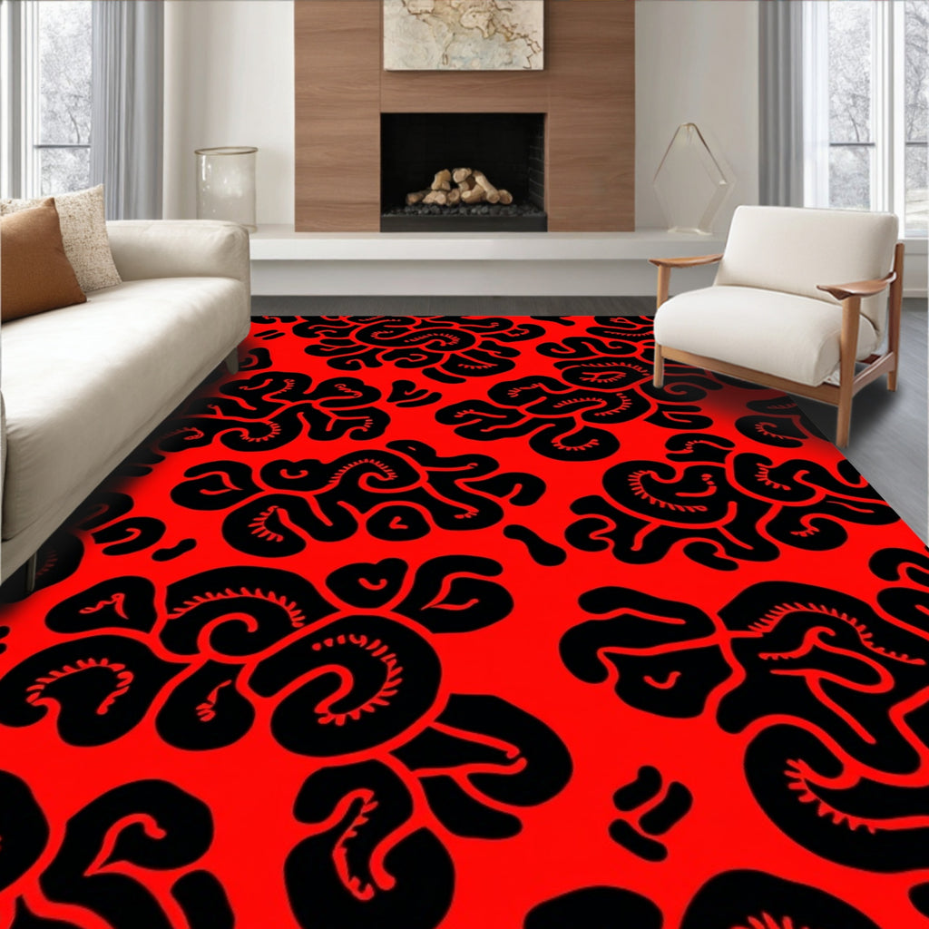 Bold Red Organic Swirls Rug