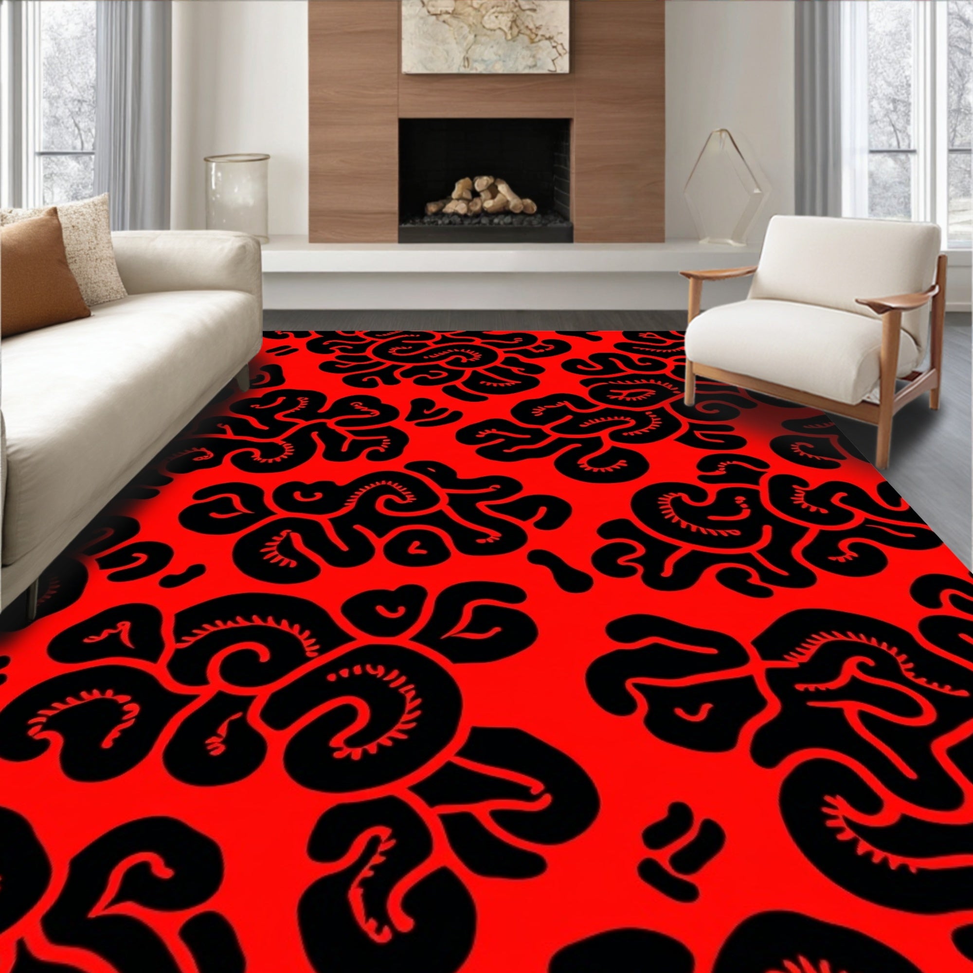 Bold Red Organic Swirls Rug