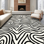 Organic Black Stripe Cream Abstract Rug