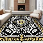 Black Gold Floral Medallion Rug