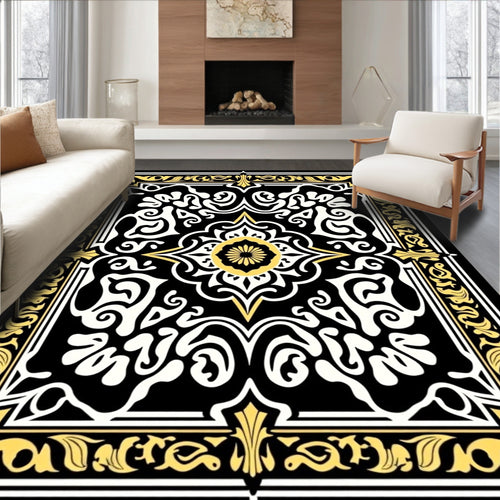 Black Gold Floral Medallion Rug