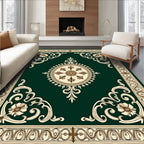 Rich Emerald Green Floral Scroll Rug