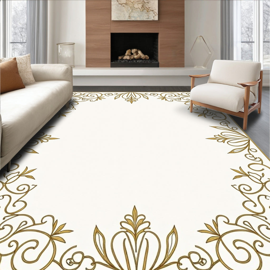 Ornate Gold Scrollwork Border Rug