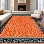 Vibrant Orange Lattice Floral Border Rug