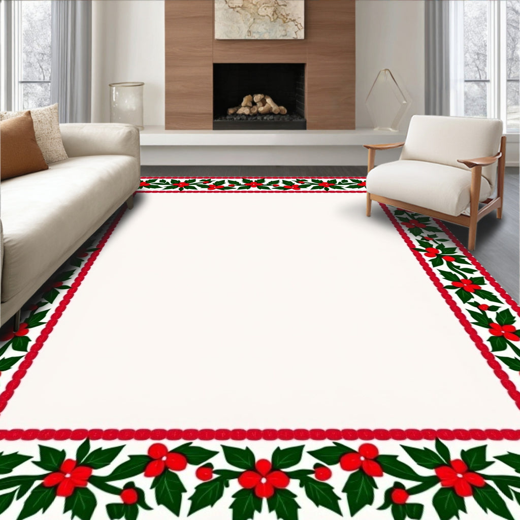 Red Green Holly Berry Border Rug