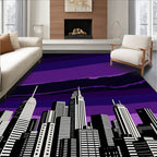 Deep Violet Cityscape Skyline Rug