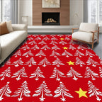 Red White Christmas Trees Yellow Stars Rug