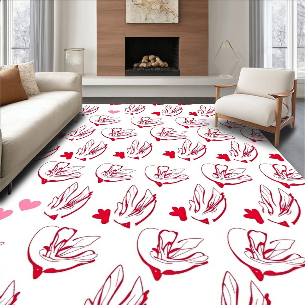 Red Blooming Cherry Blossom Hearts Rug