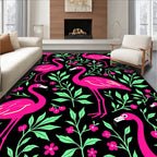 Bright Pink Flamingo Floral Garden Rug