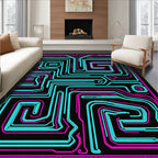 Neon Circuit Board Maze Rug