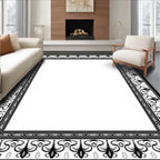 Classic Black White Ornate Border Rug
