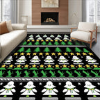 Festive Green Christmas Trees Stars Rug