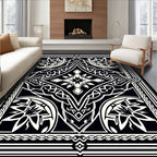 Black White Intricate Floral Diamond Rug