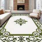 Green Floral Medallion Border Accents Rug
