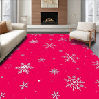 Crimson White Snowflakes Falling Fabric Rug