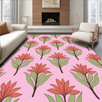 Coral Floral Branches Pink Background Rug