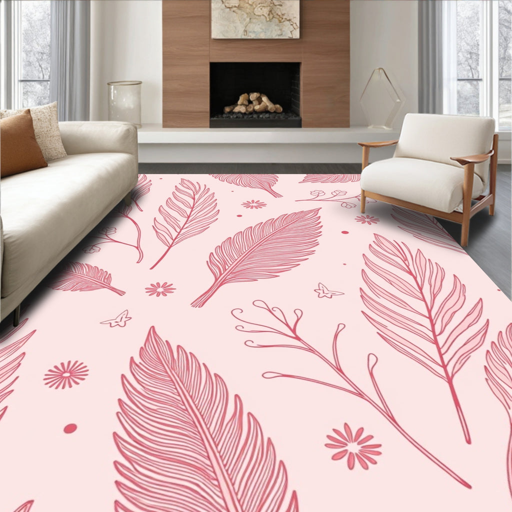 Coral Feather Botanical Vine Rug