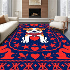 Cute Dog Hearts Stars Blue Rug