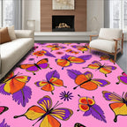 Vibrant Butterfly Garden Pink Background Rug