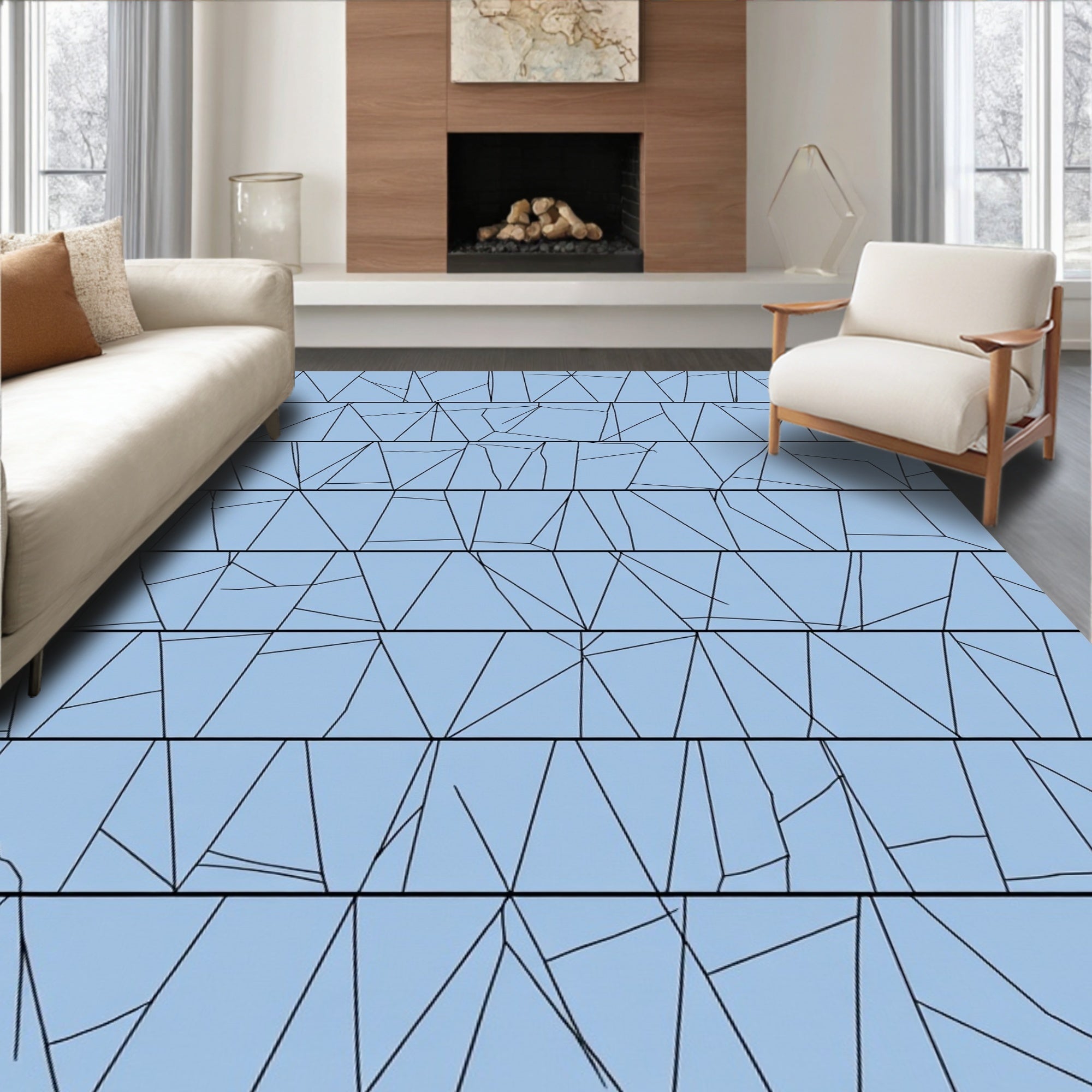 Geometric Cracked Ice Blue Rug
