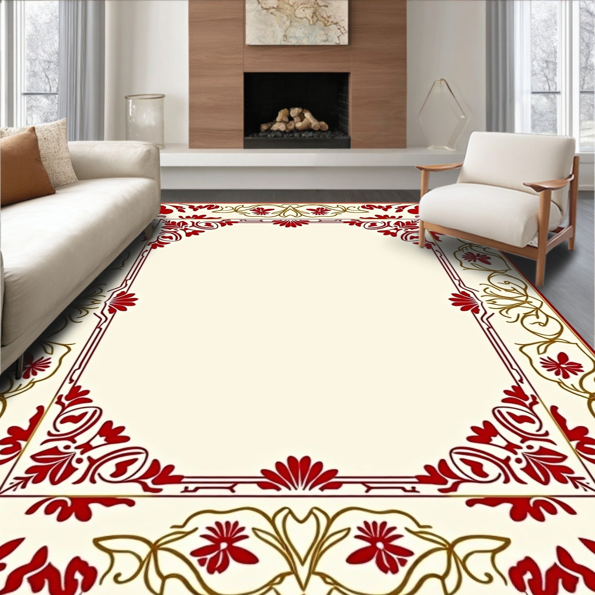Crimson Gold Floral Border Rug