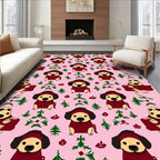 Cute Pink Puppy Christmas Trees Rug