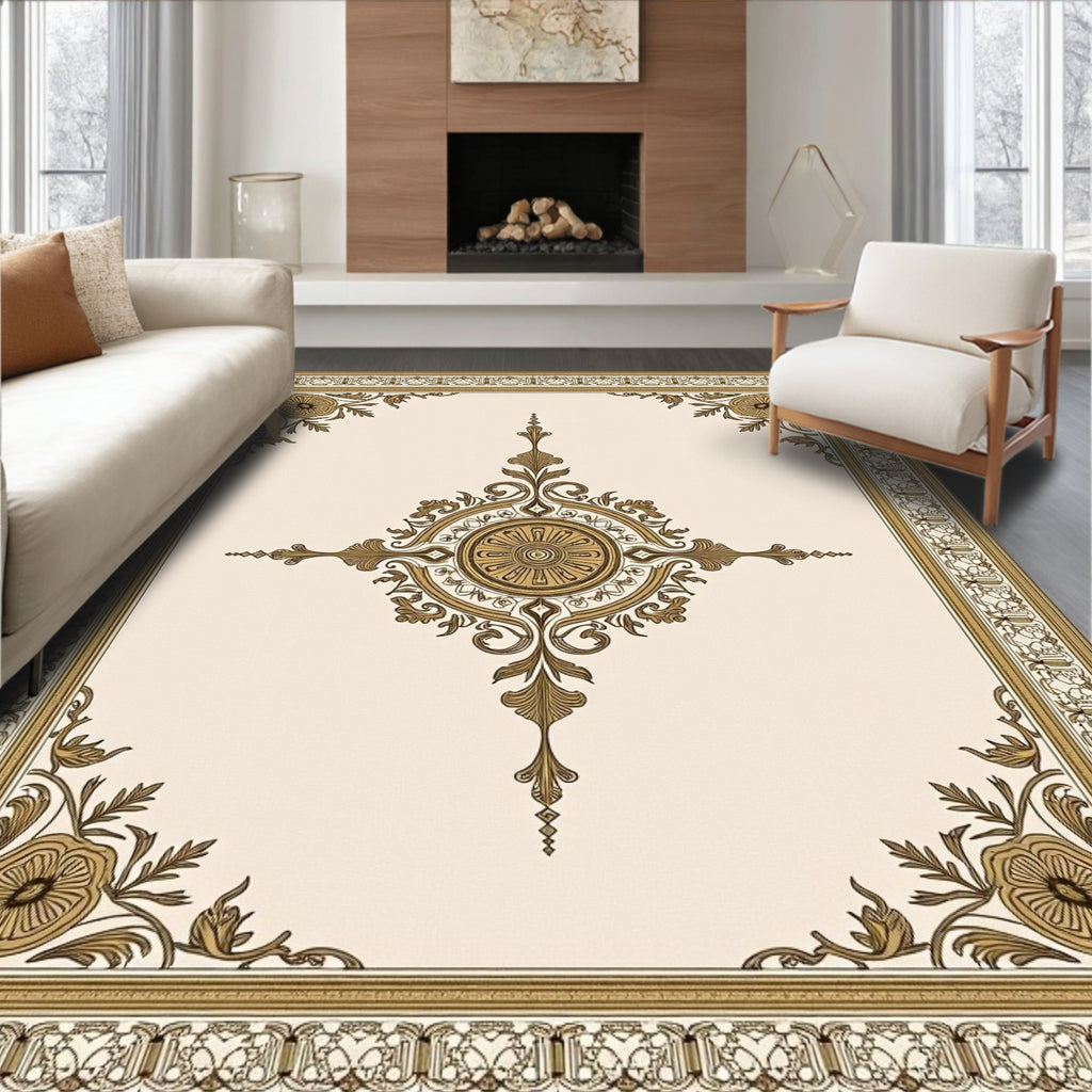 Golden Floral Medallion Frame Rug