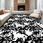 Abstract Black White Whimsical Creatures Rug