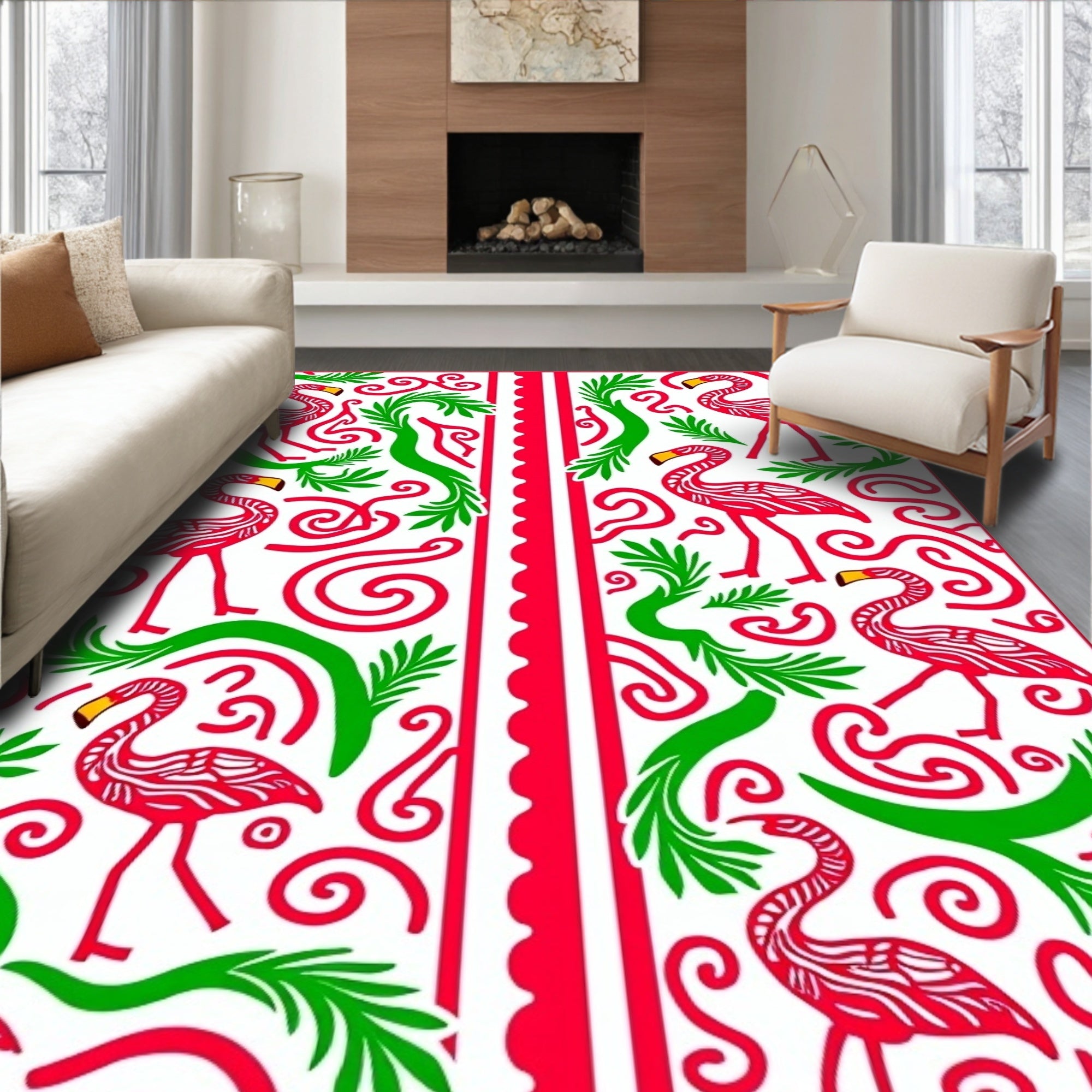 Vibrant Flamingo Tropical Foliage Rug