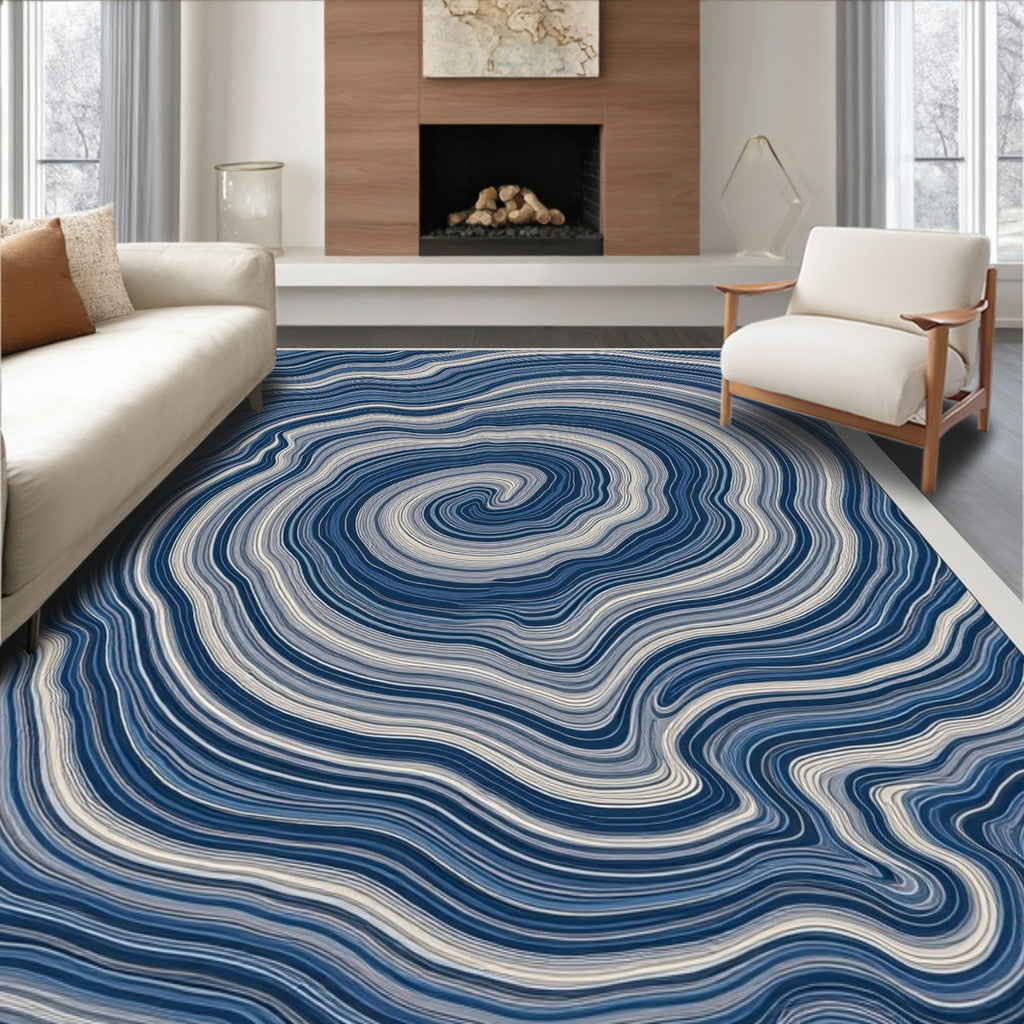 Deep Blue Agate Swirl Rug