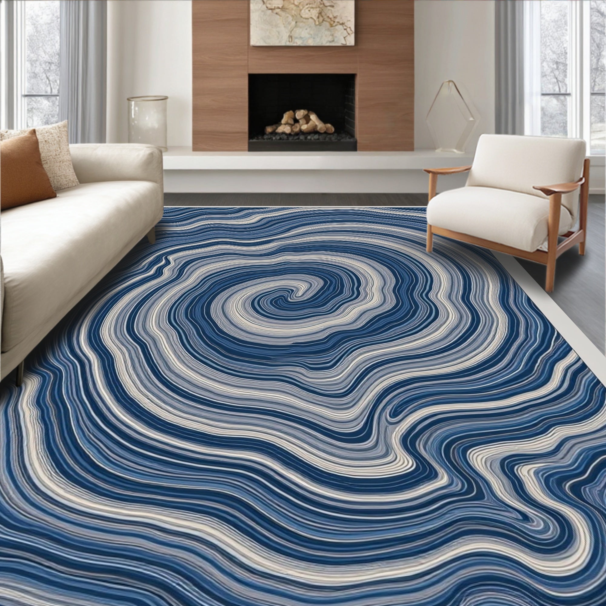 Deep Blue Agate Swirl Rug