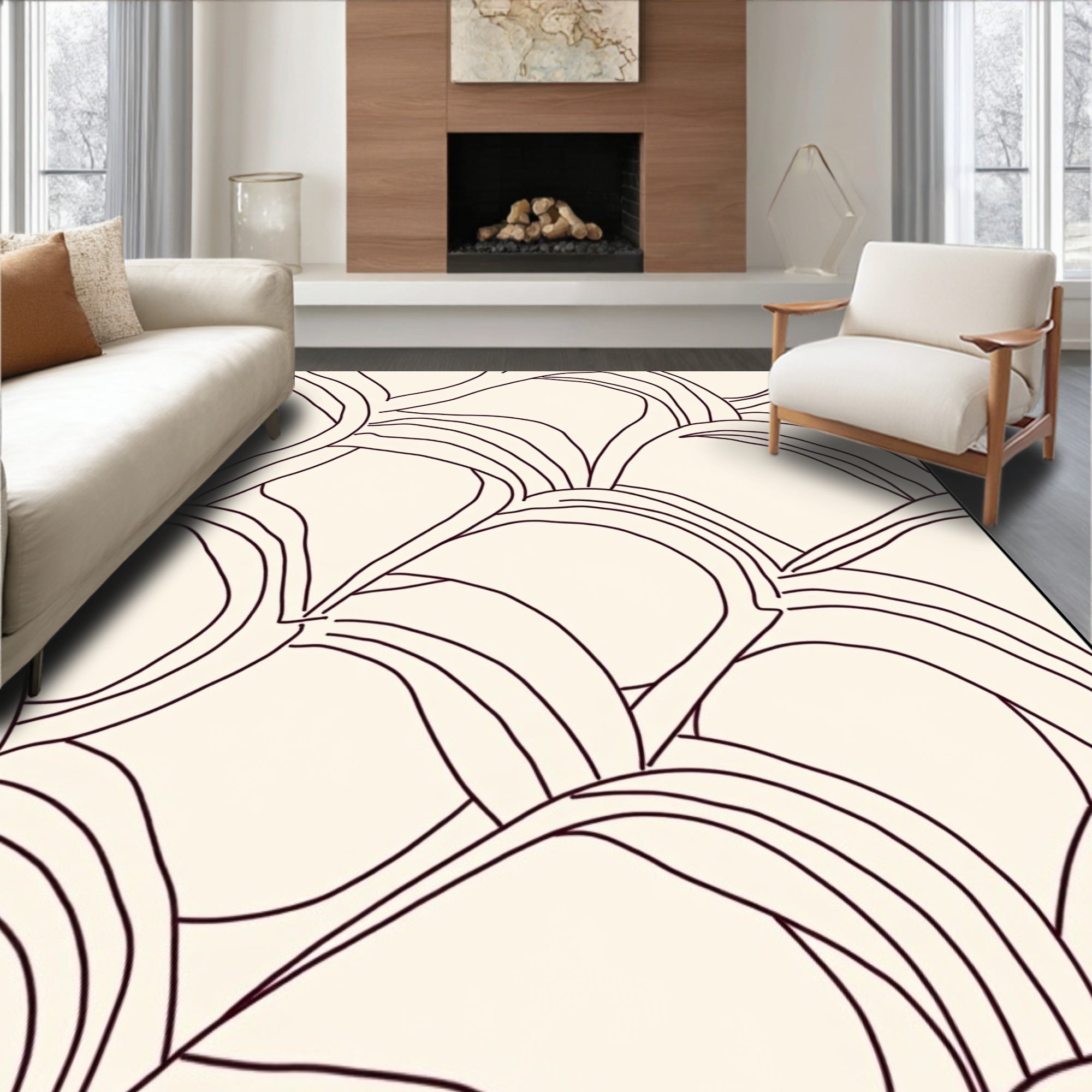 Organic Cream Marbled Shell Art Rug
