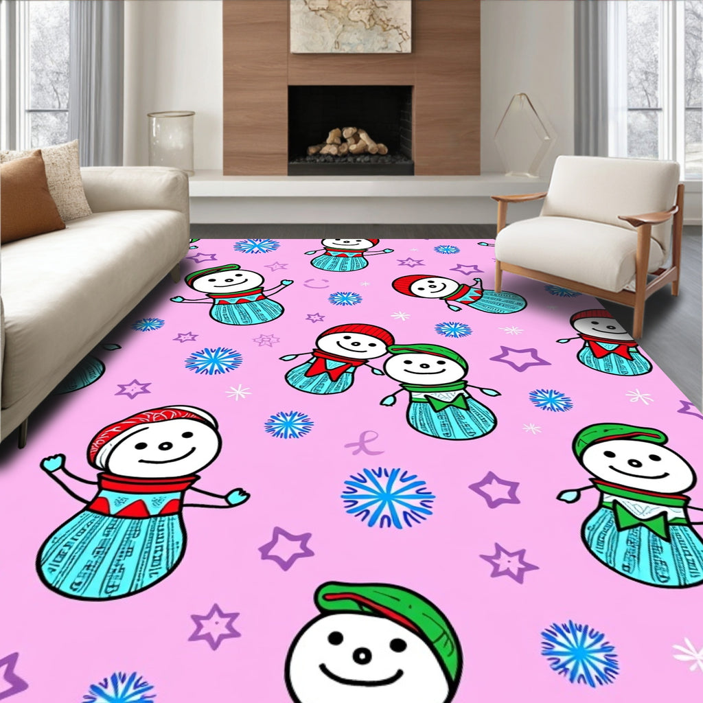 Pink Snowman And Snowflake Winter Wonder Rug