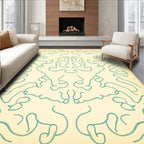 Cream Teal Abstract Organic Loops Rug