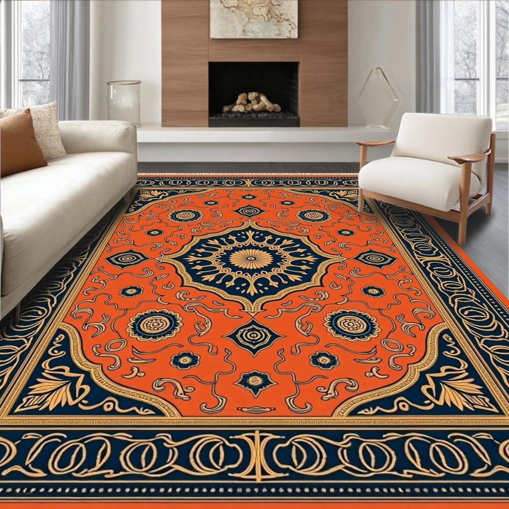 Orange Indigo Floral Medallion Rug