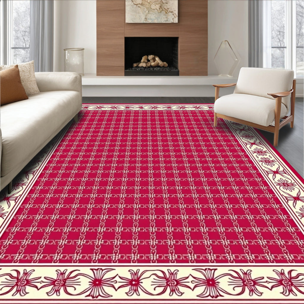 Crimson Ivory Chain Link Border Rug