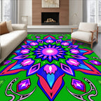 Vibrant Green Floral Jewel Mandala Rug