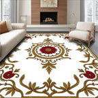 Crimson Floral Gold Vine Medallion Rug