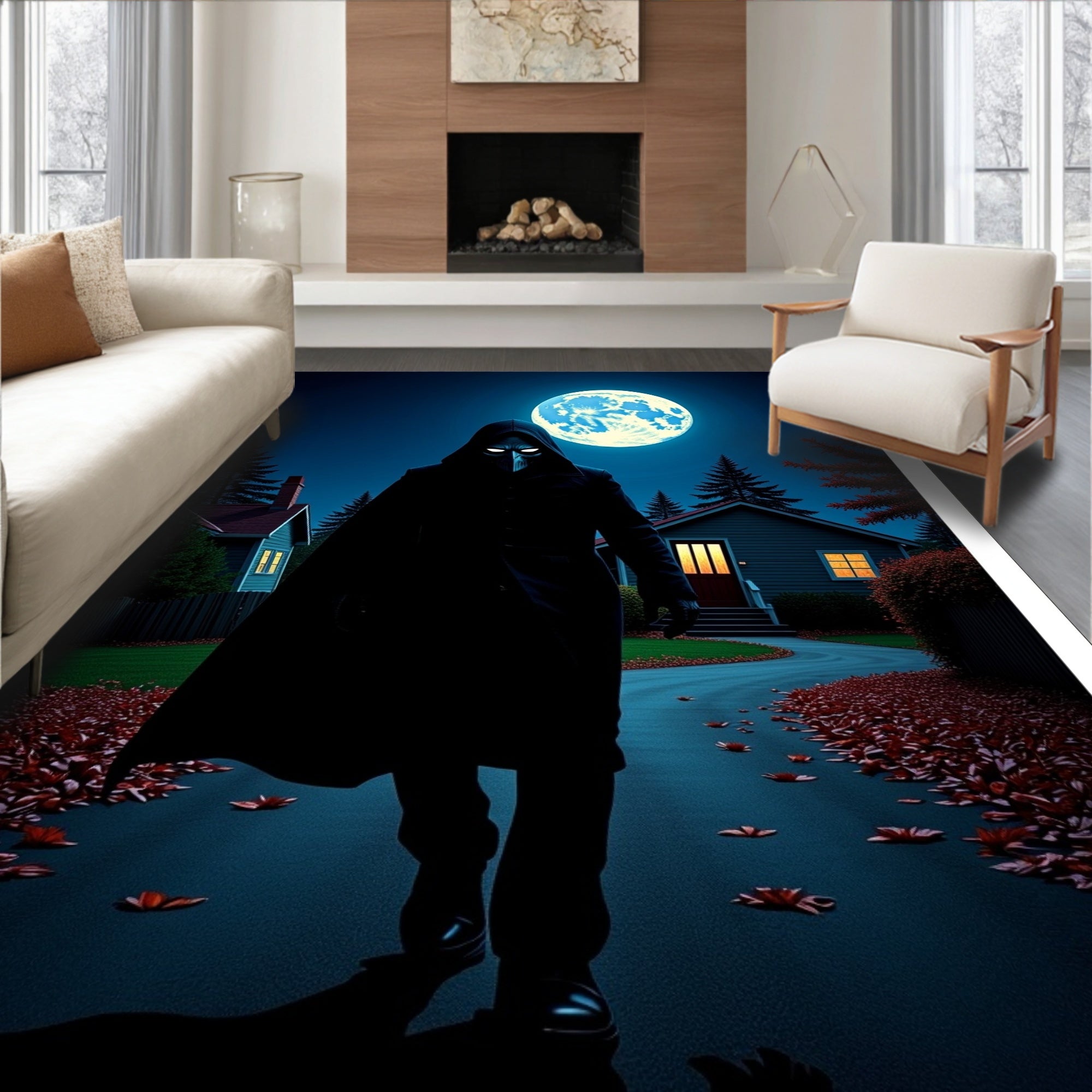 Eerie Midnight Moonlit Figure Rug