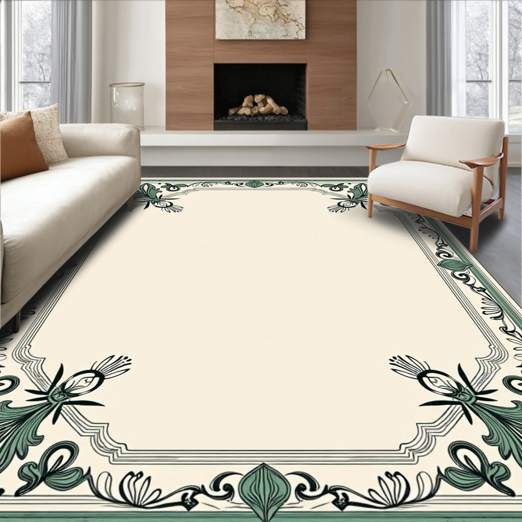Green Floral Acanthus Border Rug