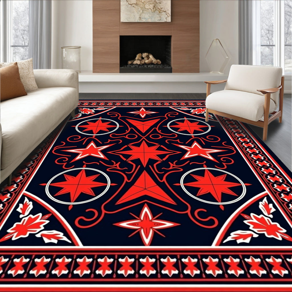 Bold Red Geometric Star Medallion Rug