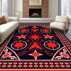 Bold Red Geometric Star Medallion Rug
