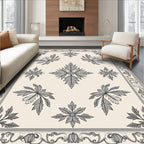 Ornate Beige Leaf Medallion Border Rug