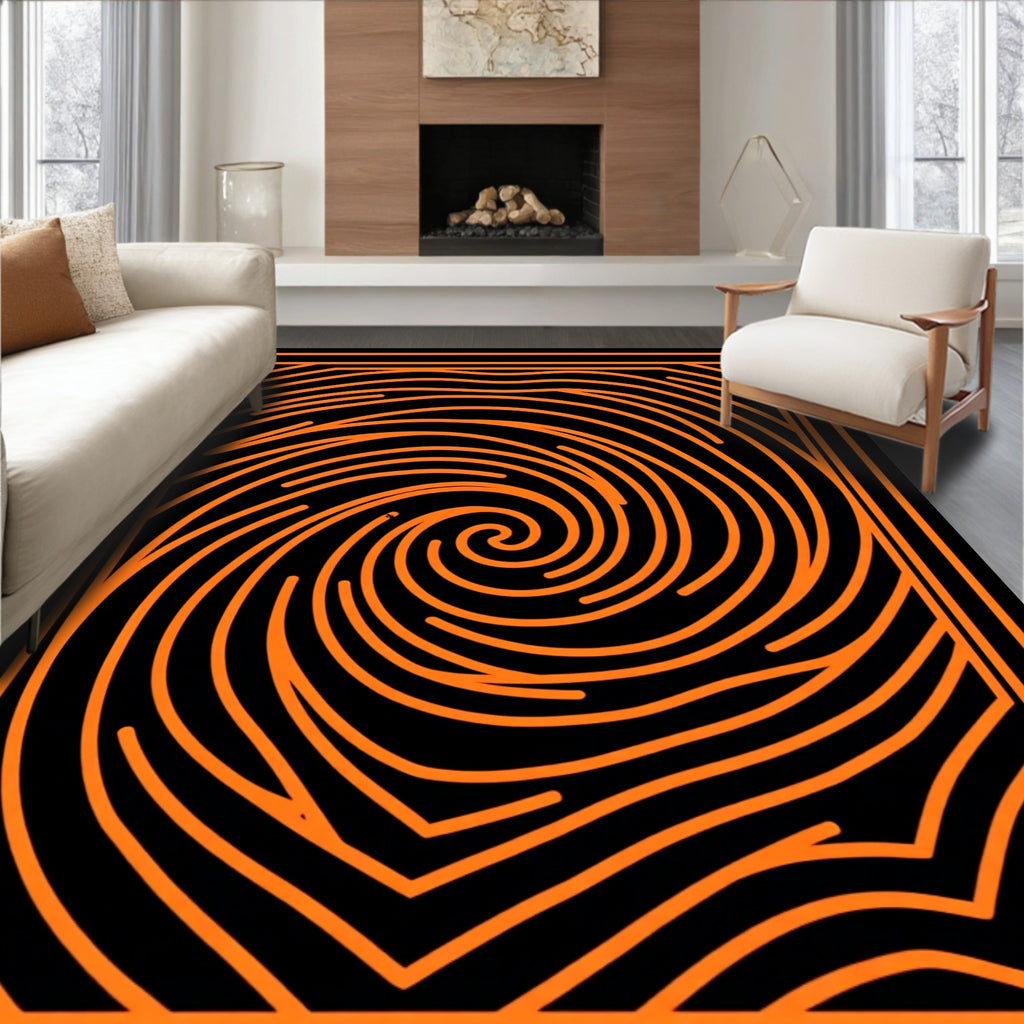Bold Orange Swirl Contour Rug
