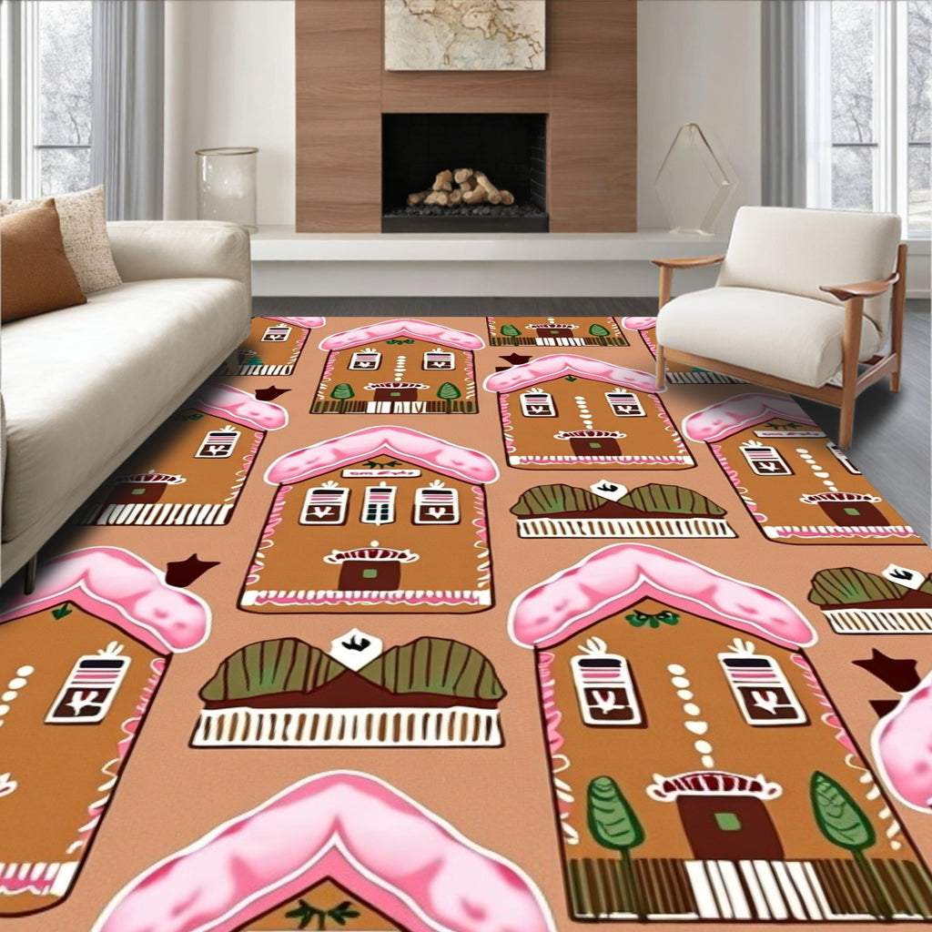 Sweet Pink Icing Gingerbread Houses Rug