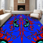Vibrant Red Rose Black Swirl Rug